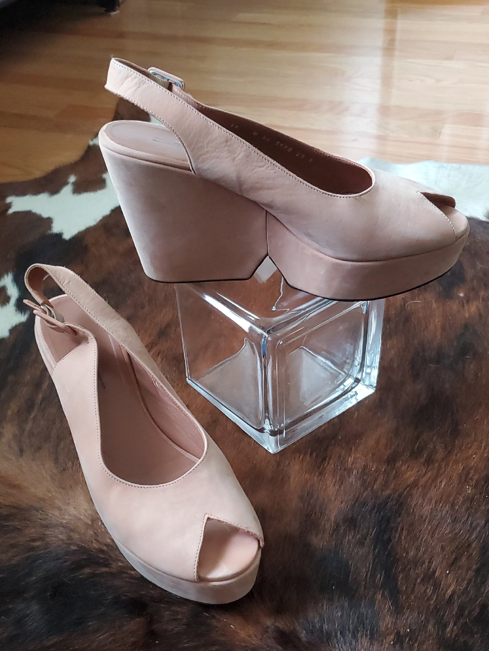 Robert Clergerie Blush Peep-Toe Slingback Platform Wedges